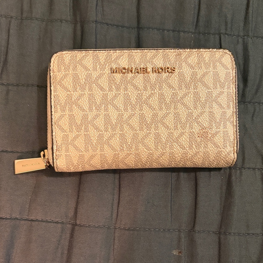 Michael Kors Tan Logo Zip Wallet